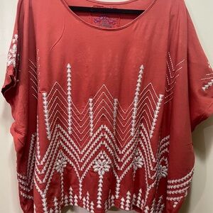 Johnny Was Orange Pink Embellished Boxy Blouse